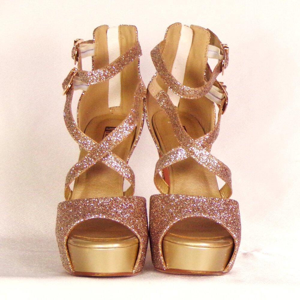 IDIFU Rose Gold Glitter Platform High Heel Sandals - Picture 7 of 15